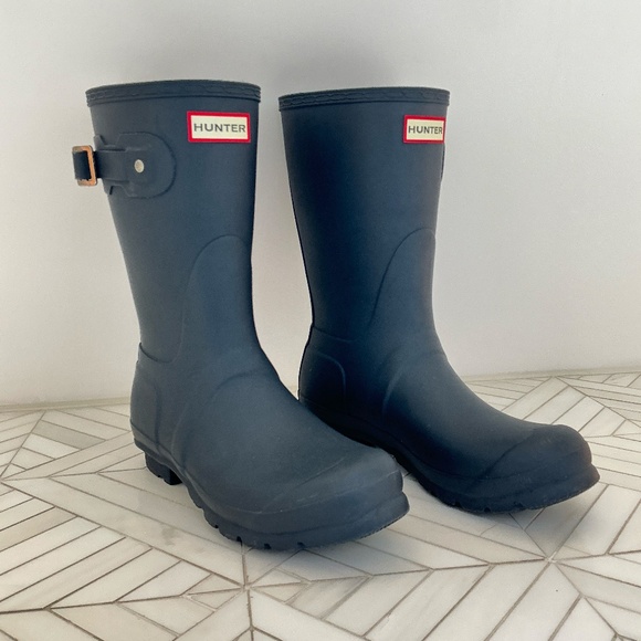 Hunter Navy Rubber Tall Rain Boots, US Size 8 - Picture 4 of 10